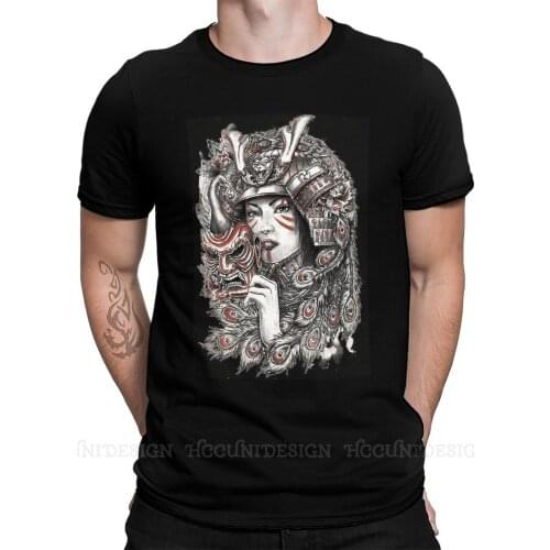 Japanese Geisha Samurai Tradition New Arrival T-Shirt Peacock Samurai Design Shirt Crewneck Cotton for Men TShirts