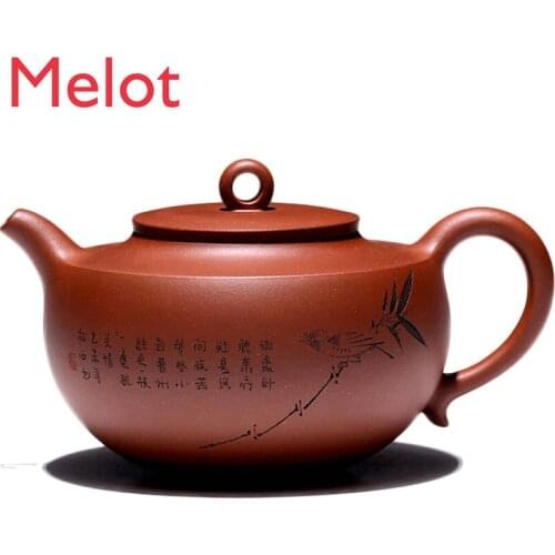 Yixing Pure Handmade Teapot Famous Teapot Red Leather Dragon Jade Ring Teapot 380cc
