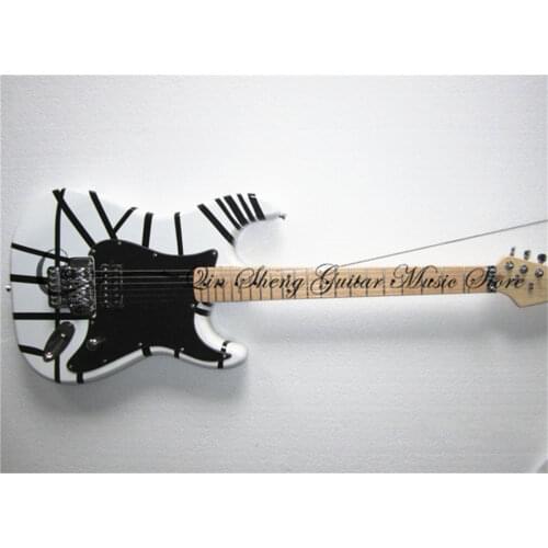 Order booking 6 strings guitar, white guitar,black stripe pattern,tremolo bridge H pickups,chrome buttons