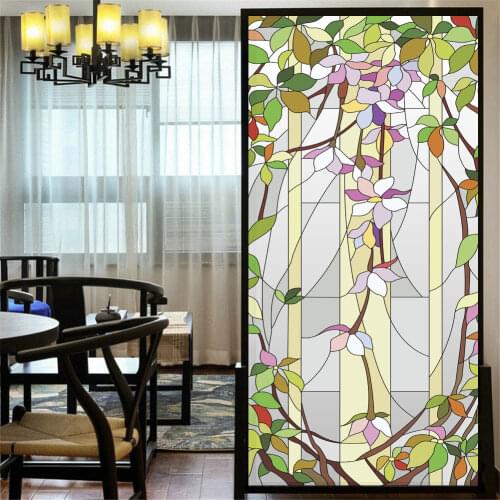 Privacy Windows Film Decorative Orchid Flower Stained Glass Window Stickers No Glue Static Cling Frosted Window cling 31