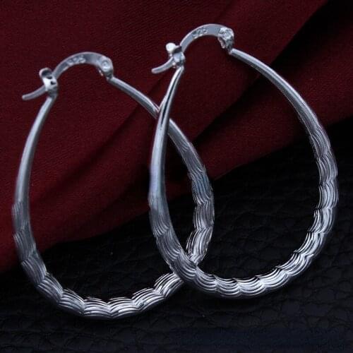 Hot Pretty 3CM Circle Oval fish pattern 925 Sterling Silver hoop Earrings for Women fashion party wedding Jewelry Christmas Gift