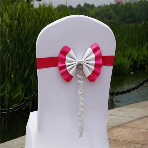 10pcs/lot Spandex Bow Tie Leather Chair Sash Band Satin Ribbon For Wedding Party Decortaion Hotel Banquet Chair Back Decor