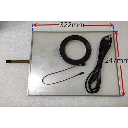 100% New 15 inch 4 wire 322mmx247mm Sensor Touch Screen Digitizer+ Kit USB Controller Free Shipping