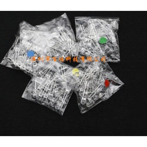 100Pcs Transparent F5 5mm LED lamp beads Light-emitting diodes red green yellow blue white 5 colors × 20Pcs