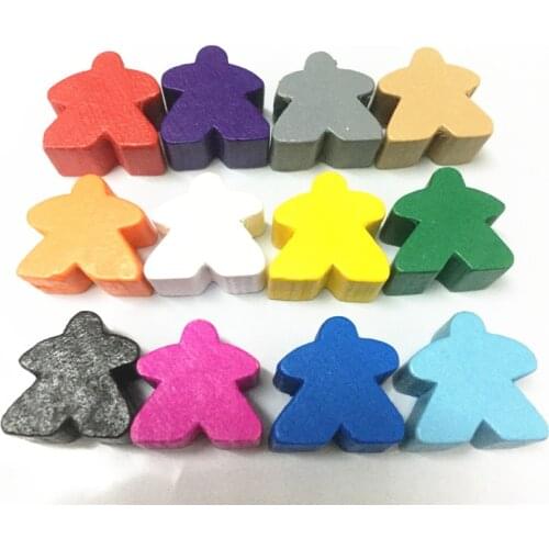 12PCS Wooden Humanoid Meeples Pawn Chess Pieces 12 Colors Standard Size 16mm For Meeple Carcassonne Board Game Accessories