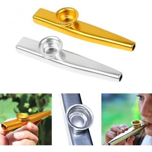 2 Pcs Metal Kazoo Aluminum Alloy Metal Diaphragm Mouth Flute 1pcs Golden 1pcs Silver Portable Harmonica for Guitar Accompaniment