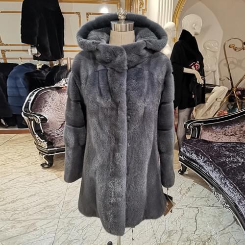 2020 Casual gray mink fur coat imported Solid fashion fur real fur coat hood fur coats for women winter short Thick Warm 105
