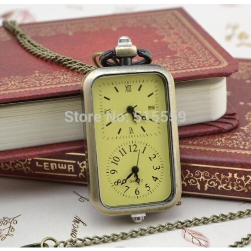 100pcs/lot DHL Free Shipping Square Double movement Pocket Watch High Quality Watch Necklace Gift Watch Factory Price Wholesale