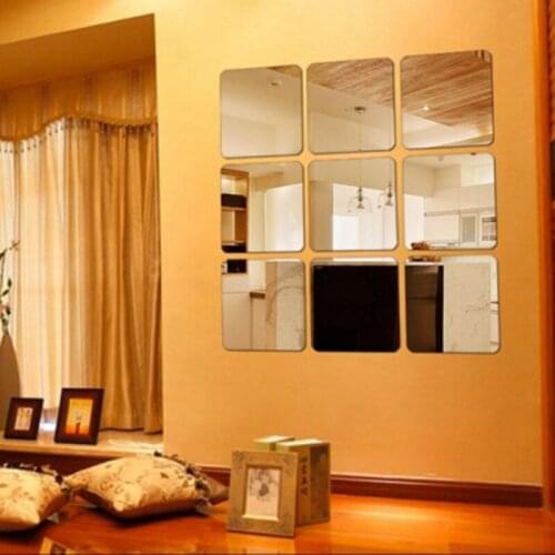 6PCS 3D Self-Adhesive Mirror Wall Stickers Acrylic Square Shaped Wall Decor Stickers Art Wall Stickers Room Wall Decoration