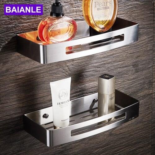 BAIANLE Bathroom Shelves Brushed Nickel Stainless Steel Rectangle Wall Mount Shower Caddy Rack Bath Accessories