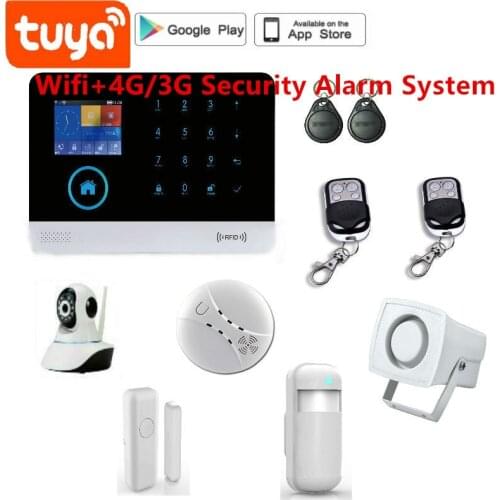 Touch keyboard Tuya Smart Life WIFI 4G GSM Home Security Alarm System Wireless with IP Video Camera