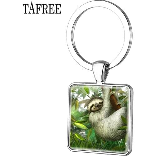 TAFREE Bradypode Keychain Sloth Animal Novelty Fashion Key Chain Car Bag Key Ring Keyring Keyholder Metal Square Jewelry ZZ70