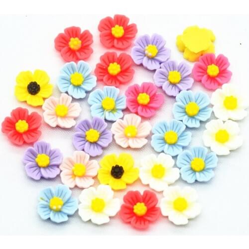 50PCS 14mm Mixed Color Resin Flatback Flowers|Party Decoration Miniatures|Resin Flower cabochon|Scrapbooking Flowers