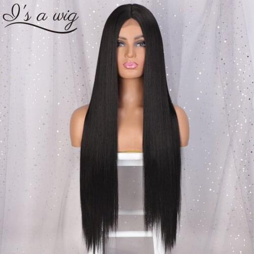 Is a wig Long Straight Black Wig Synthetic Wigs for Women Middle Part Red Blonde Dark Brown Color Daily Use Wig