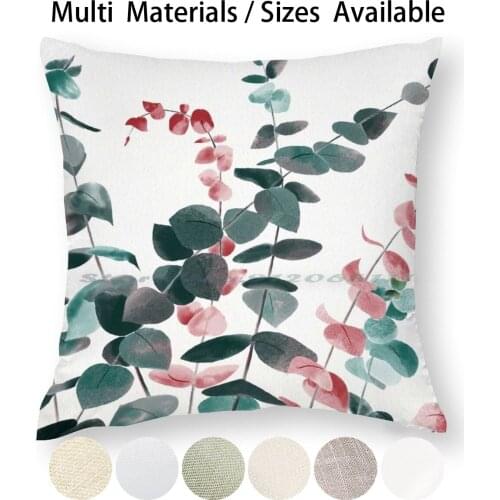 Eucalyptus Silver Dollar Pillow Case Throw Pillow Cover Cotton Linen Flax Silver Dollar Melly Terpening Green Watercolor Plants