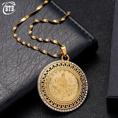 Islamic Muslim Fashion Lady Gold Crystal Charm Pendant Necklace Middle East Luxury Jewelry Arab Gift Wholesale