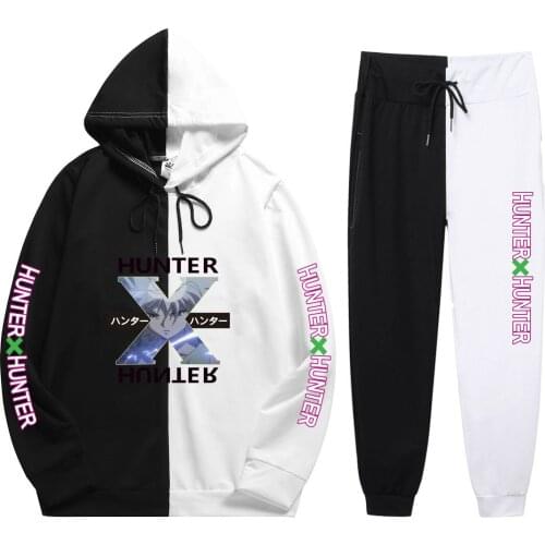 New Unisex 2 Pieces Sets Anime Hunter X Hunter Print Autumn Summer Patchwork Thin Hoodie+Patchwork Pants Leisure Sportswear