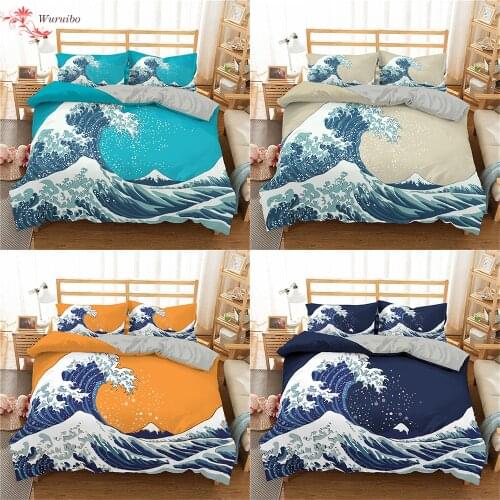 Homesky Ocean Waves Bedding Set Printed Duvet Cover King Queen Size Bed Linen Comforter Cover 2/3Pcs bedclothes