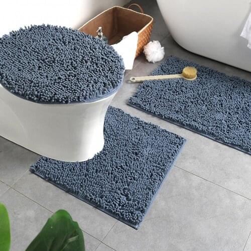 Bath Mats Polyester Bathroom Carpet Water Absorption Non-slip Absorbent Washable Rug Toilet Floor Mat for Home