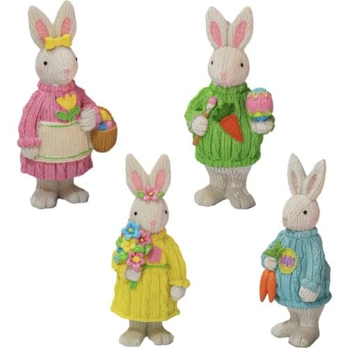 Rabbit Easter Decorations 17 Styles Crafts Resin Carrots Eggs Bunny Artificial Ornament Home Garden Easter Party Decor Ornament
