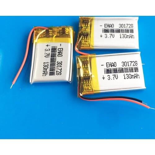 3 pcs 3.7V 130mAh 301728 Lithium polymer lipo rechargeable battery for MP3 GPS bluetooth speaker headset headphone camera
