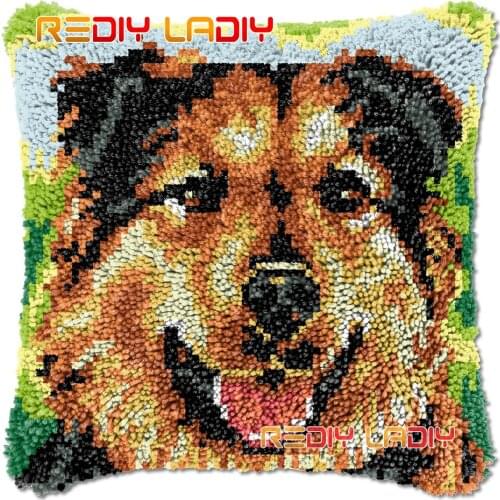 Latch Hook Cushion Mozart Dog DIY Needlepoint Kits Chunky Acrylic Yarn Arts Crocheting Lofty Pillow Case Hobby & Crafts