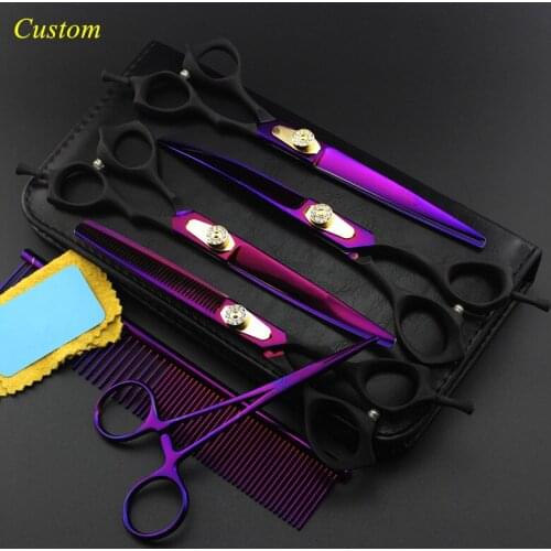 Custom 6 kit japan steel 7 inch voilet Pet dog grooming hair scissors cutting shears thinning barber hairdressing scissors set