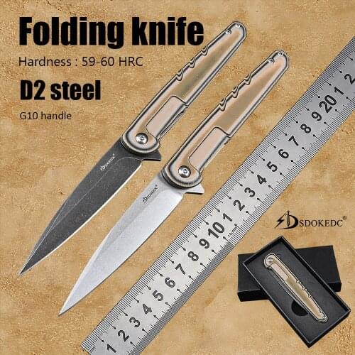Hunting Survival Camping EDC Tool Tactical Military Pocket Folding Blade Self Defense Knife D2 Steel
