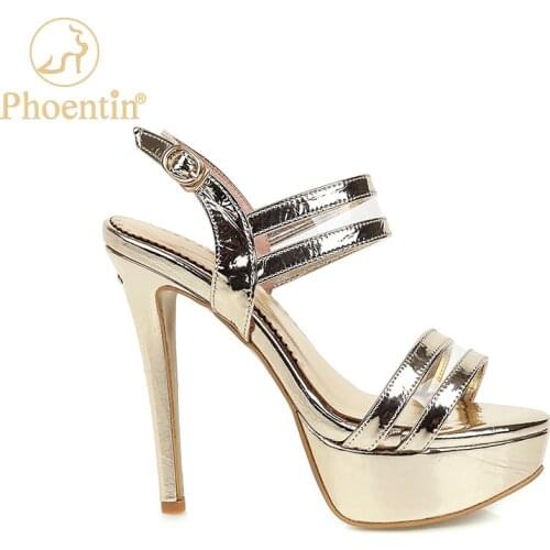 Phoentin gold high platform sandals women 2020 new sexy party womens heeled sandal buckle strap PVC shoes female silver FT952