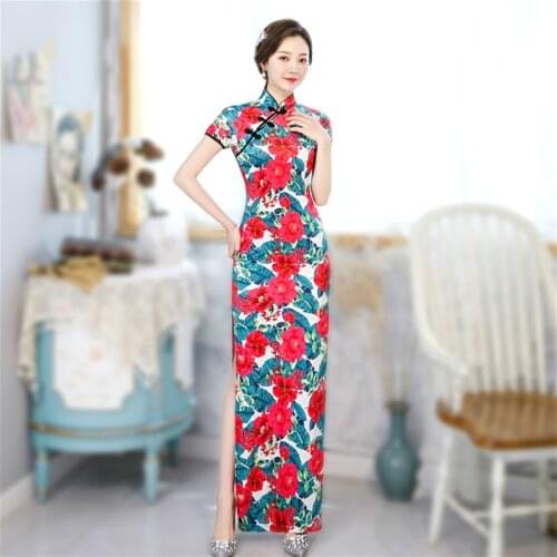 6XL-S Improved Cheongsam Long Stretchable Chipao Womens 2021 New Four Side Bullet Daily Show Performance Dresses Elasticity