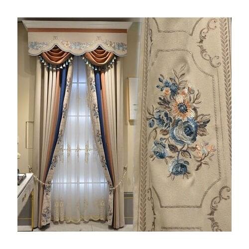Luxurious atmosphere European American French curtain chenille embroidery curtain high grade living room bedroom shading