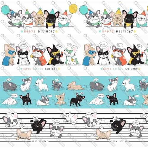 Cute Bulldog 1-1/2" Printed Lanyard/Grosgrain/Satin Cartoon Design Customized Ribbon for Bow DIY Hair Craft Supplies Sewing