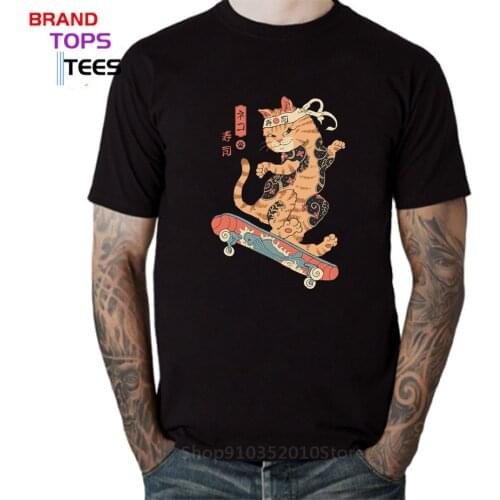 Hip Hop Skate Culture Cute Cartoon Skateboard cat T shirt men 100% Cotton Japanese Anime Game Cat Lovers Gift Tee shirt