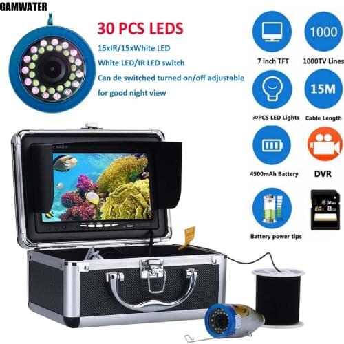 Gamwater 7" Inch DVR Recorder 1000tvl Underwater Fishing Video Camera Kit 15pcs White LEDs + 15pcs IR LED 15M
