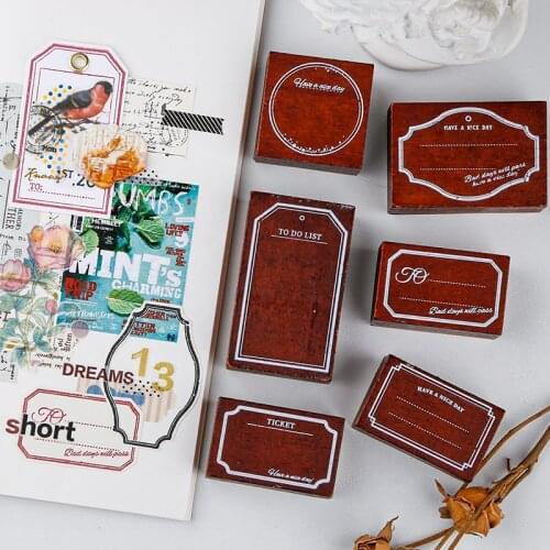 Vintage Wooden Rubber Stamps Antique Tag Retro Label Decorative Rubber Stamps For Card Making Diy Crafts Planner Scrapbook