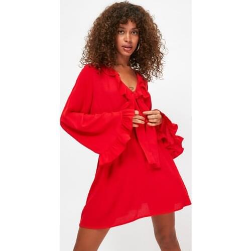 Trendyol Ruffle Detail Viscose Beach Dress TBESS21EL4041