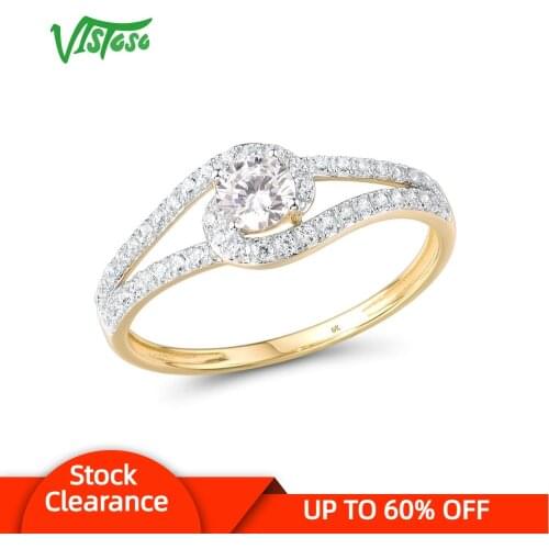VISTOSO Gold Rings For Women Genuine 9K 375 Yellow Gold Ring Sparkling White CZ Promise Band Rings Anniversary Fine Jewelry