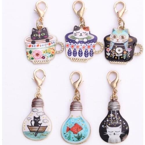 10pcs/lot bulb cat cup cat enamel pendant pendant jewelry earrings bracelet DIY accessories cute animal key chain pendant gift