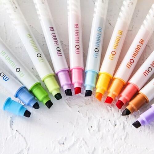 12pcs Crystal Double Head Highlighters Candy Magic Color Drawing Marker Discolored Pens Promotional Gift Stationery Art Supplies
