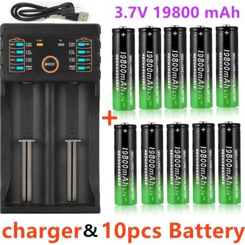 2021 New 18650 Lithium Batteries Flashlight 18650 Rechargeable-Battery 3.7V 19800 Mah for Flashlight + USB charger