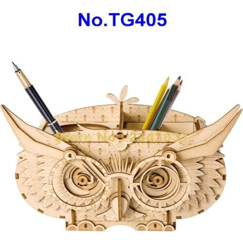 Tg405 diy 3d wooden owl puzzle game gift&penholder&storage box children model building kits toy Toy