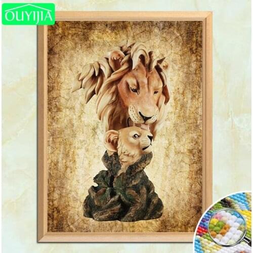 OUYIJIA Lion Father And Son 5D DIY Diamond Painting Full Square Diamond Embroidery Sale Picture Of Rhinestones Mosaic Painting