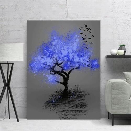 Full Square/Round Drill 5D DIY Diamond Painting Abstract Landscape Fluorescent Purple Tree 3D Embroidery Cross Stitch 5D A2135
