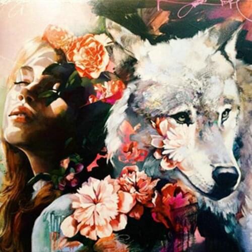 Diamond Painting Girl And Wolf 5d Diy Mosaic Full Square Round Drill Diamant Of Rhinestone Daimond Embroidery Pictures Sale
