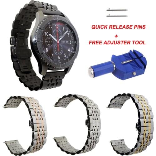 7-Beads 316L Stainless Steel Bracelet for Samsung Galaxy Gear S3 Frontier Band for Gear S3 Classic Butterfly Buckle Strap w Tool