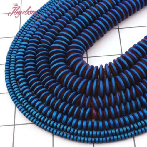 Natural Hematite Frost Blue Heishi 2x4/3x6/3x8mm Stone Beads Loose For Jewelry Making Women DIY Necklace Bracelet Strand 15"