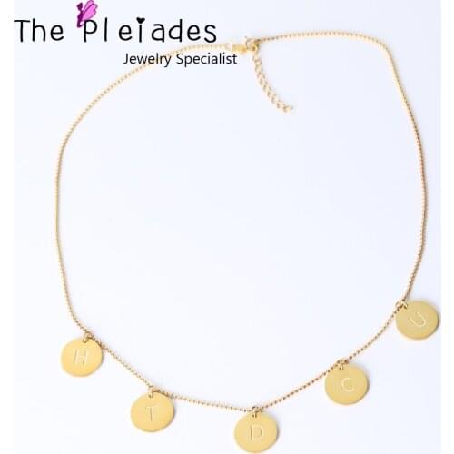 925 Solid Silver 5 Disc Necklace Personalized Initial Engraved Bead Chain Statement Necklace Custom Letter