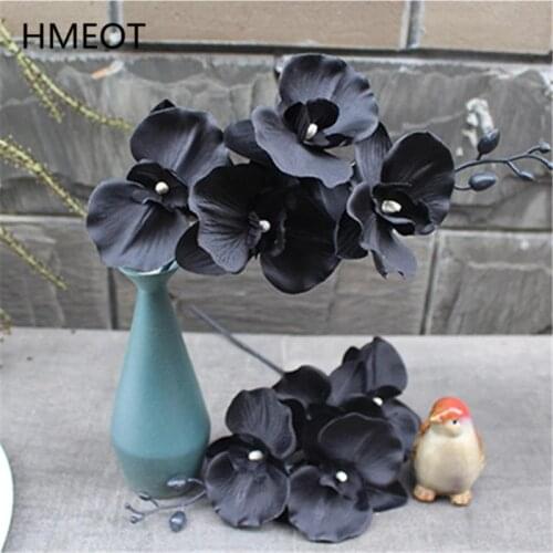 Black Orchid Artificial Flower Branch Phalaenopsis Silk Fake Flower Wedding Flower Arrangement Table Home Decoration Photo Props