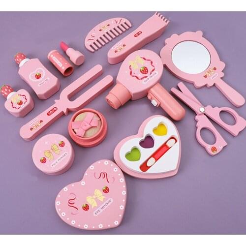 Wooden Pretend Play Toys for Girls Makeup Playset 12Pcs Hair Comb Kit Gift