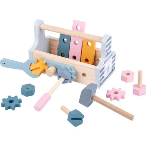 Kids Toddlers Wooden Tool Box Set Smooth Take Apart Toys Kids Wooden Toolbox Pretend Play Set Simulation Portable Repair Tool